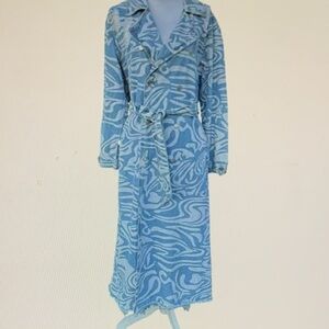 Elegant Blue Swirl Trench Coat